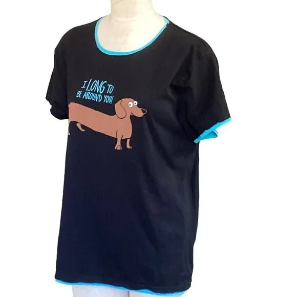 Lazy One Graphic Tee Dachshund Wiener Dog "I Long to be Around You" Sz L #109N - Picture 3 of 9